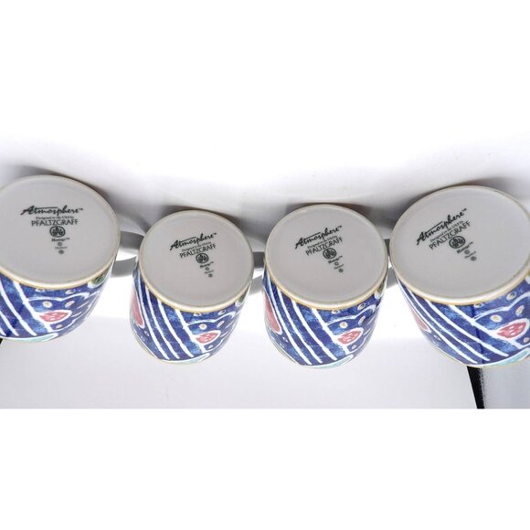 Pfalzgraff Coffee Mugs Set of 4 "Atmosphere" Blue White Stripe & Floral - Picture 4 of 4